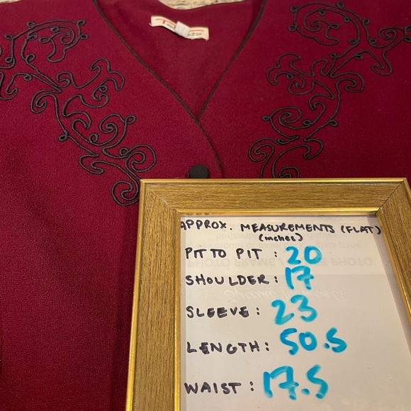 100% Wool Embroidered Dress 14 Burgundy Long Button-Up Vintage House Coat - Picture 2 of 13
